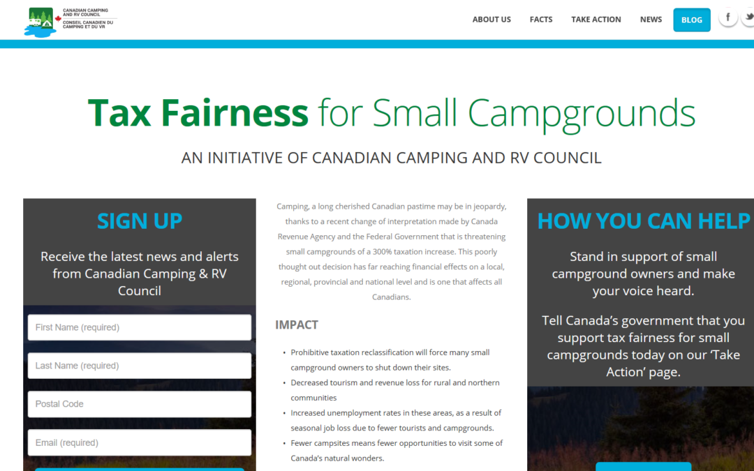 Canadian Camping and RV Council announces new Advocacy Website – www.faircamptax.ca